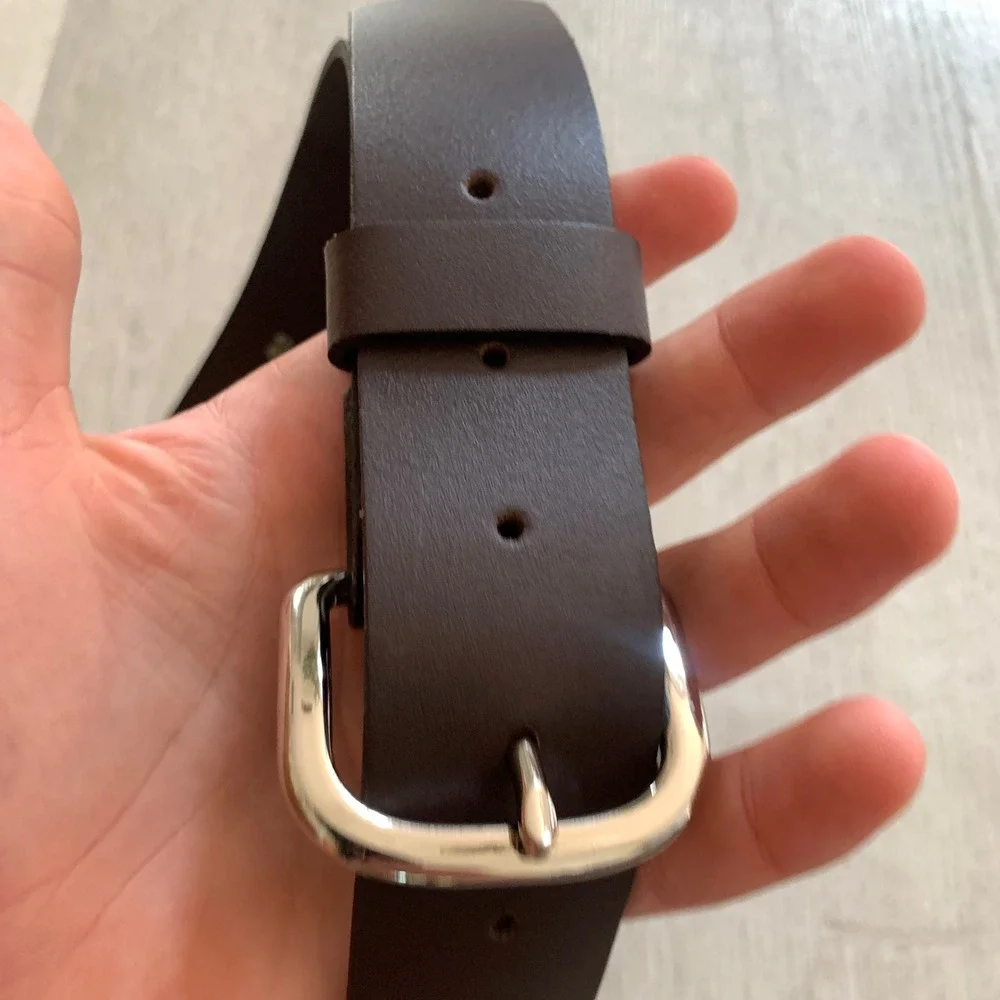 Custom Leather Mens Brown Genuine Leather Belt Silver Buckle Made in Canada 42